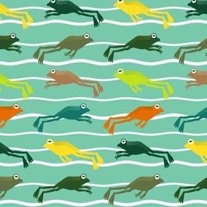 Small scale • Colorful frogs swimming - green