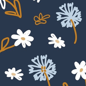 Modern Navy Floral, Doodle Daisies
