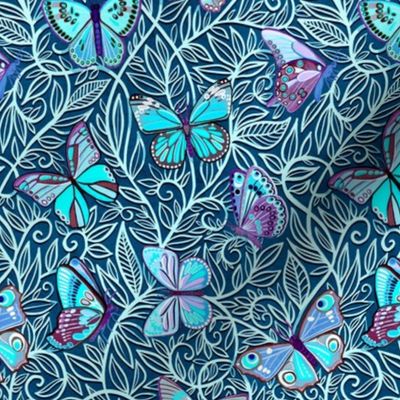 Butterfly Art Nouveau in Dark Blue and Purple - small print