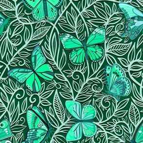 Butterfly Art Nouveau in Emerald Green and Mint - large print