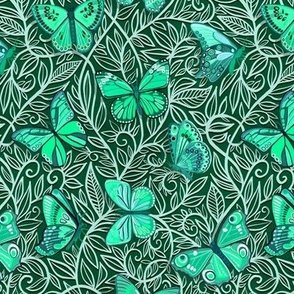 Butterfly Art Nouveau in Emerald Green and Mint - small print