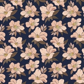 Night Garden // Normal Scale // Creame Flowers // Botanical Vibe // Beige background // Blue Navy background 