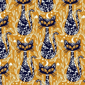 Celestial Cat Mustard and blue