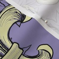 Cream Acanthus Fleur de Lis on Purple Background with black line