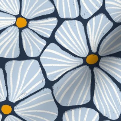 Dark Blue Mosaic Flowers: Floral Seamless Pattern Mosaic Art Retro Dense Modern Abstract Line Art - L