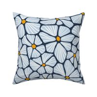 Dark Blue Mosaic Flowers: Floral Seamless Pattern Mosaic Art Retro Dense Modern Abstract Line Art - L