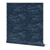 Shibori Stars on Slate | Night sky fabric, block printed gold stars on shibori linen pattern, block print stars on deep royal, navy, constellations, dark blue star fabric.