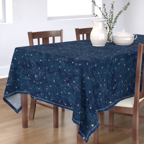 Shibori Stars on Dark Indigo (large scale) | Night sky fabric, block printed gold stars on shibori linen pattern, block print stars on dark blue, navy, constellations, star fabric.