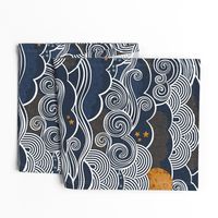 Cozy Night Sky- Navy Blue- Full Moon and Stars Over the Clouds- Moody Sky- Indigo Blue- Denim Blue- Bedroom Wallpaper- Blue Wallpaper- Petal solids Coordinate- Large