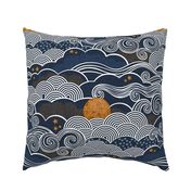 Cozy Night Sky- Navy Blue- Full Moon and Stars Over the Clouds- Moody Sky- Indigo Blue- Denim Blue- Bedroom Wallpaper- Blue Wallpaper- Petal solids Coordinate- Large