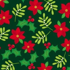 Poinsettias And Holly Leaves