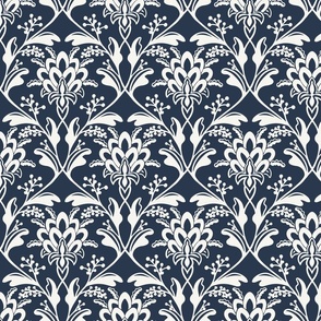 Autumn Damask - Navy - Medium