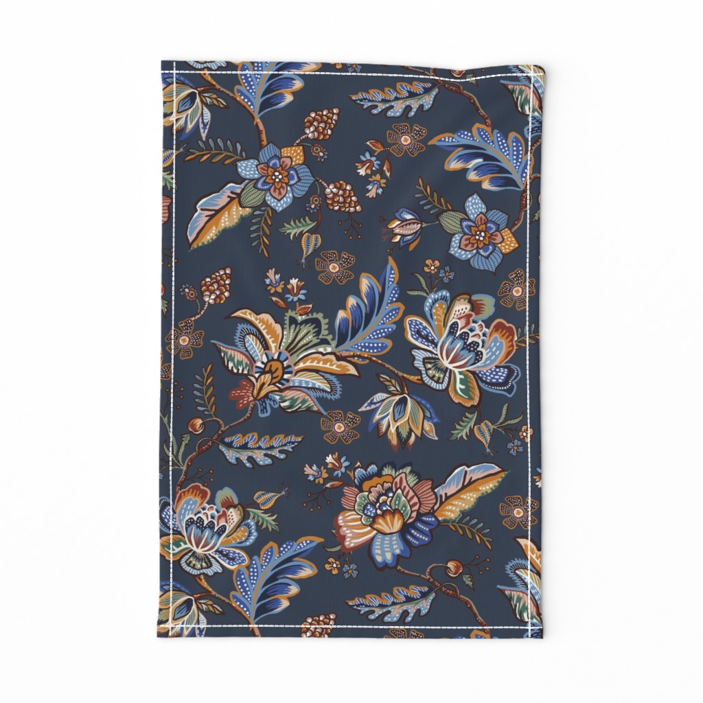 Chinoiserie floral - Blue navy - Chinoiserie Floral Wallpaper - Medium