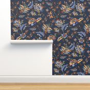 Chinoiserie floral - Blue navy - Chinoiserie Floral Wallpaper - Medium