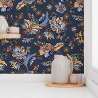 Chinoiserie floral - Blue navy - Chinoiserie Floral Wallpaper - Medium