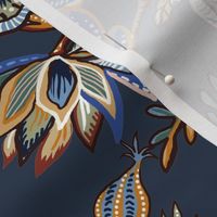 Chinoiserie floral - Blue navy - Chinoiserie Floral Wallpaper - Medium