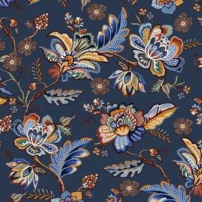Modern indienne embroidery Navy Cozy Petal solids