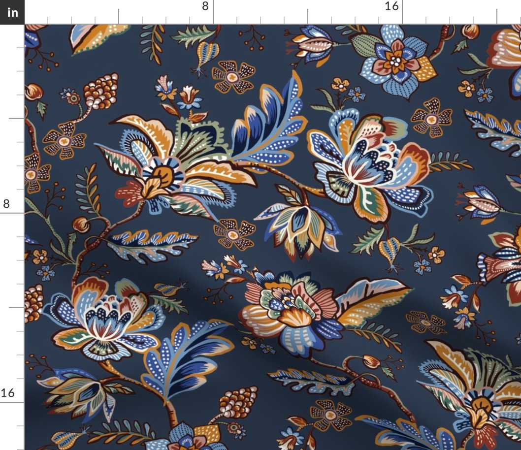 Chinoiserie floral - Blue navy - Chinoiserie Floral Wallpaper - Medium