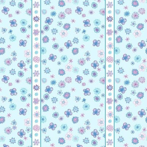 Wee Flowers: Stripe and Scatter - pale aqua blue