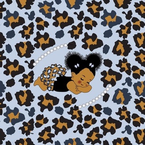 Cheetah Print African American Baby Blue Blanket Fabric