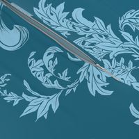 Light Blue Acanthus Fleur de Lis on Teal Background