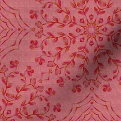 Retro Flowering Vines and Webs on Pink Linen Look