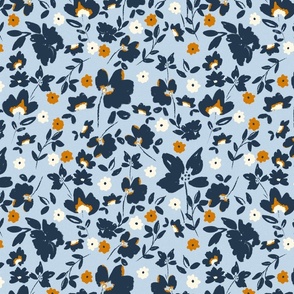 painterly florals navy blue terracotta florals TerriConradDesigns