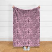 Pink Acanthus Fleur de Lis on pale Raspberry Background with black line