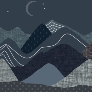 54x72 blanket: slate and nautilus layered mountains