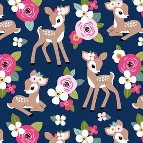 Small Scale / Floral fawn / Dark Blue Background