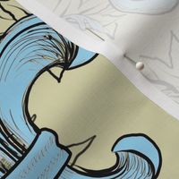 Light Blue Acanthus Fleur de Lis on Cream Background with black line