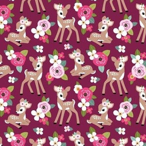 Tiny Scale / Floral fawn / Burgundy Background