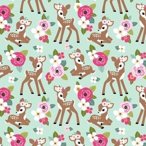 Tiny Scale / Floral fawn / Mint Background