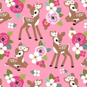 Small Scale / Floral fawn / Pink Background