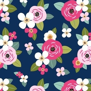 Small Scale / Matching  Flowers for Floral Fawn and Floral Bunny / Dark Blue Background