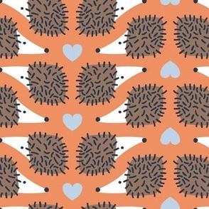 Hedgehogs and Hearts - Mocha and Fog on Peach - Coordinates with Spoonflower's Petal Solids - Peach Petal Solid Coordinate