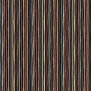 earthy crooked thin stripes on black - stripes fabric