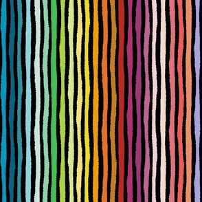 rainbow crooked stripes on black - stripes fabric