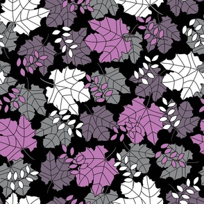 Unisex dark and moody hand drawn white and purple fall leaves print