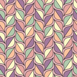 Colorful pastel ogees geometric pattern on a pale pink background