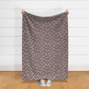 Unisex colorful pastel ogees geometric pattern on a dark and moody deep purple background