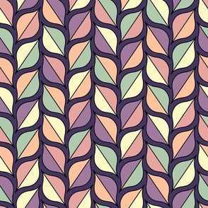 Unisex colorful pastel ogees geometric pattern on a dark and moody deep purple background