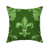 Light Green Acanthus Fleur de Lis on Green Background