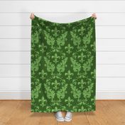 Light Green Acanthus Fleur de Lis on Green Background