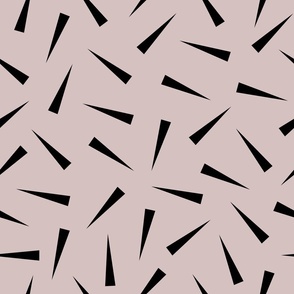 Medium scale, abstract retro style black arrows allover geometric print on a dusty pastel mauve pink background
