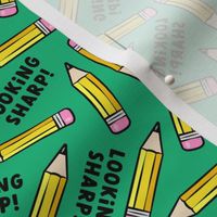 looking sharp! - schools supplies - pencil valentines - green - LAD21