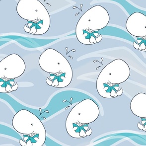 Whale of a Tale -- Cute Nursery Whales Reading Library Books in the Aqua Blue Ocean -- 225dpi (67% of Full Scale)