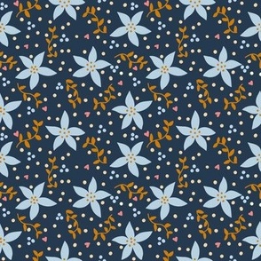 Fog Blue Jasmine Flowers on Navy