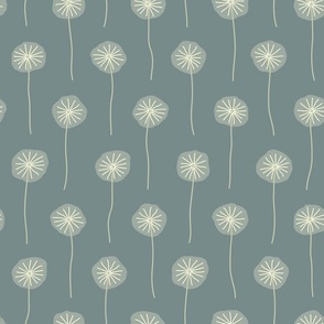 Unisex abstract floating pale green dandelions floral pattern on a dark green background