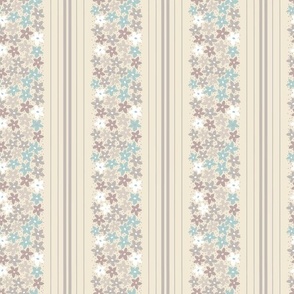 Vintage style flowers, stripes and dots geometric floral print in neutral colors